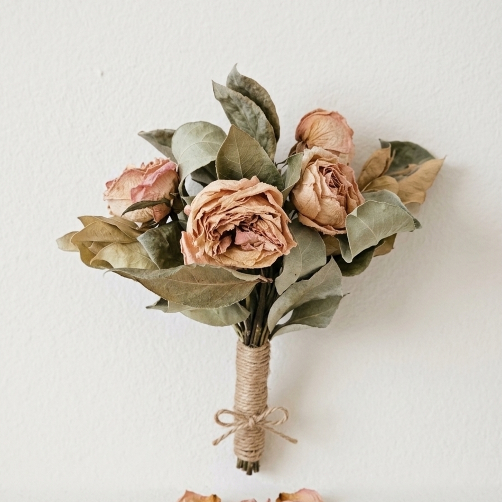 Elegant Pink and Green Faux Dry Floral Bouquet